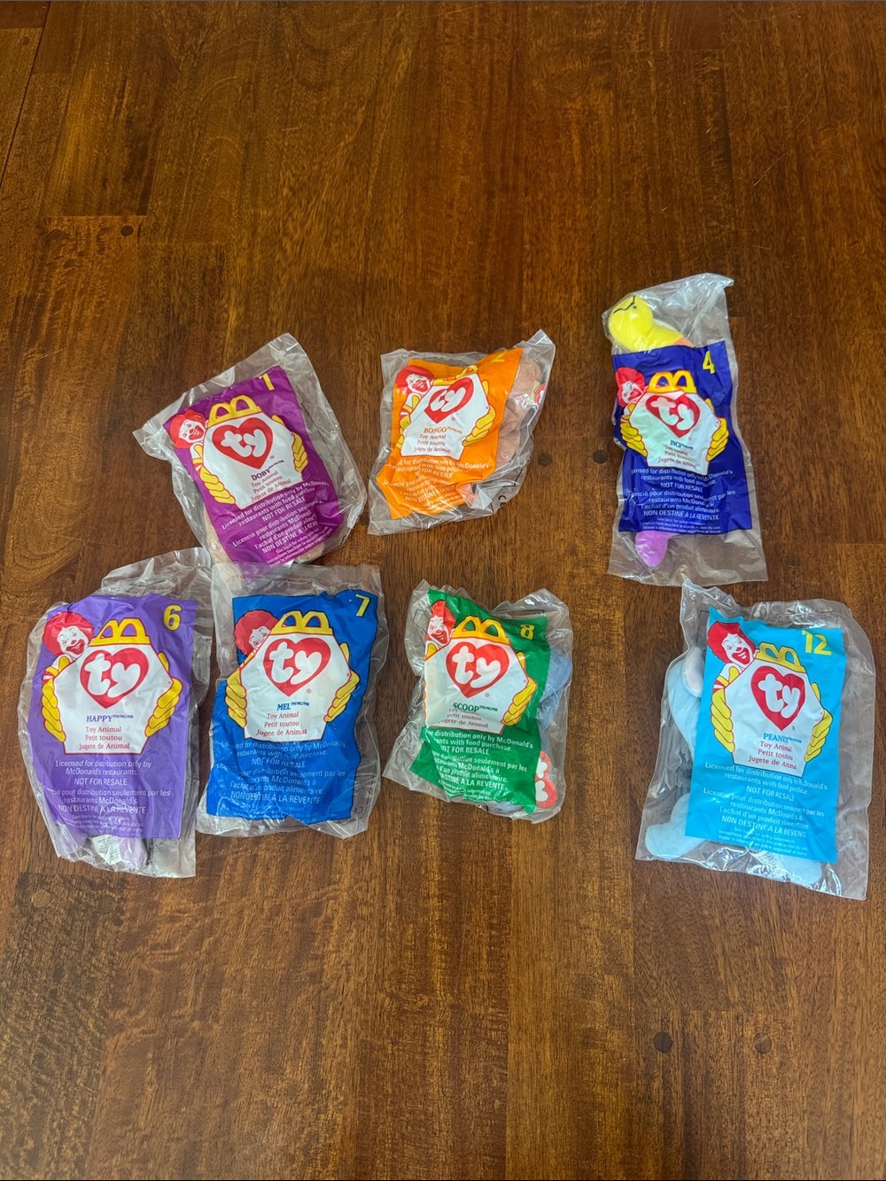 New in package Lot of 7 1998 McDonalds & Ty Teenie Beanie collab